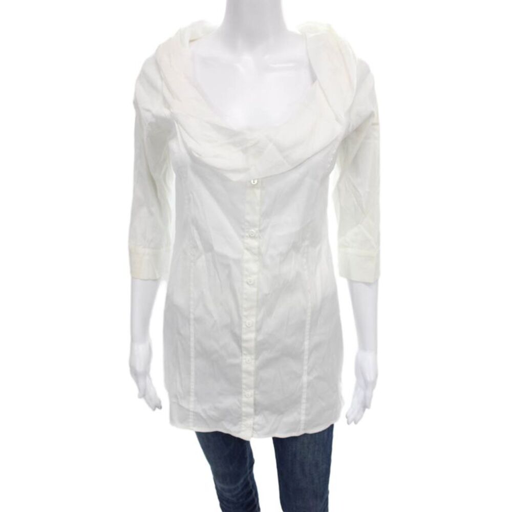 D. Exterior Womens Tunic Blouse Cowl Neck Cotton White 3/4 Sleeve Size XS